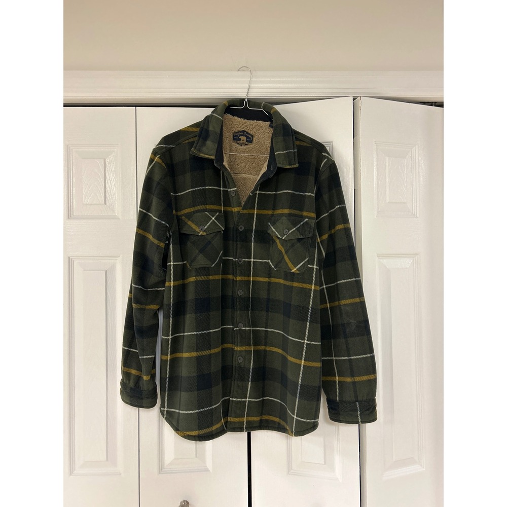 Freedom Foundry Mens XXL Sherpa Lined Plaid Flannel Shirt Jacket Green Yellow
